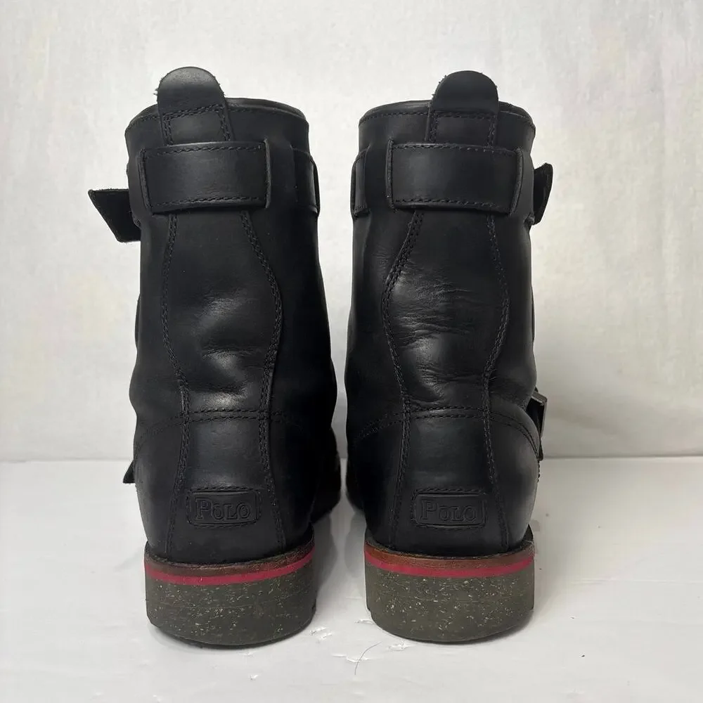 Polo Ralph Lauren Maurice Boots Mens Size 9D Black Leather Buckle